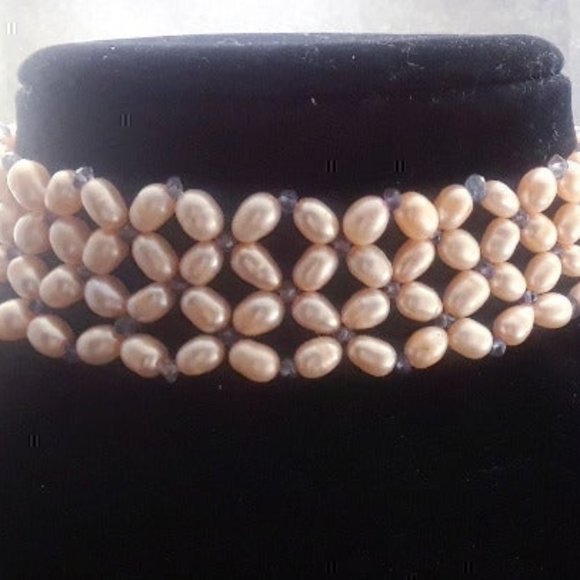 Handmade Peach Pearl Iolite Choker Z527 - Picture 1 of 5